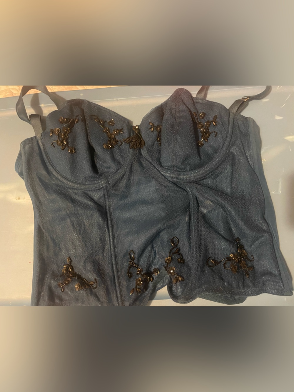 Embellished Navy Bustier Top with Underwire Support